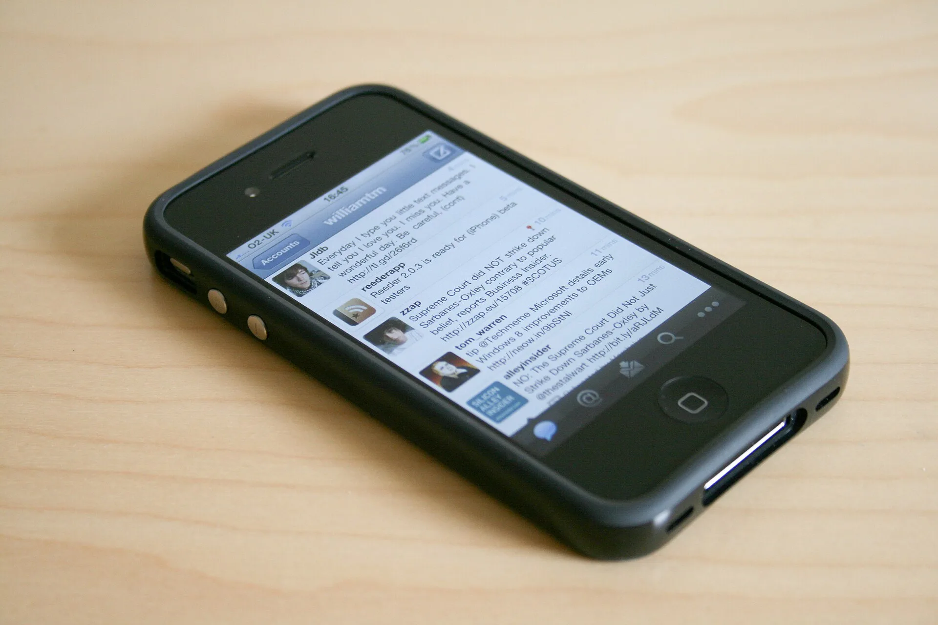 The iPhone 4 showing Twitter for iPhone. Understanding ecommerce social media properly