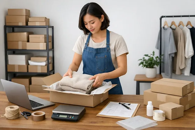 small business, e commerce, order packing, business owner, online store, packaging, shipping orders, home business, startup, entrepreneur, workspace, wooden desk, natural light, productivity, order fulfillment, retail, small business owner, logistics, packaging process, handmade business, training material. Measuring ecommerce analytics: start with the decision, not the data